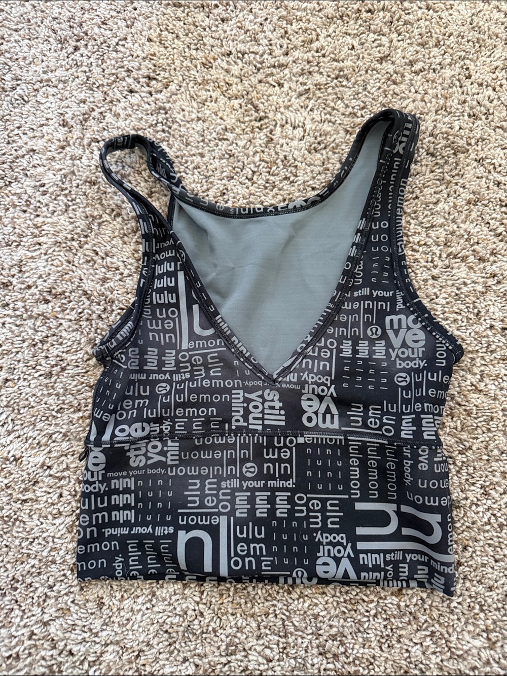 lululemon athletica Black and Gray Logo-Print Crop Sports Bra
